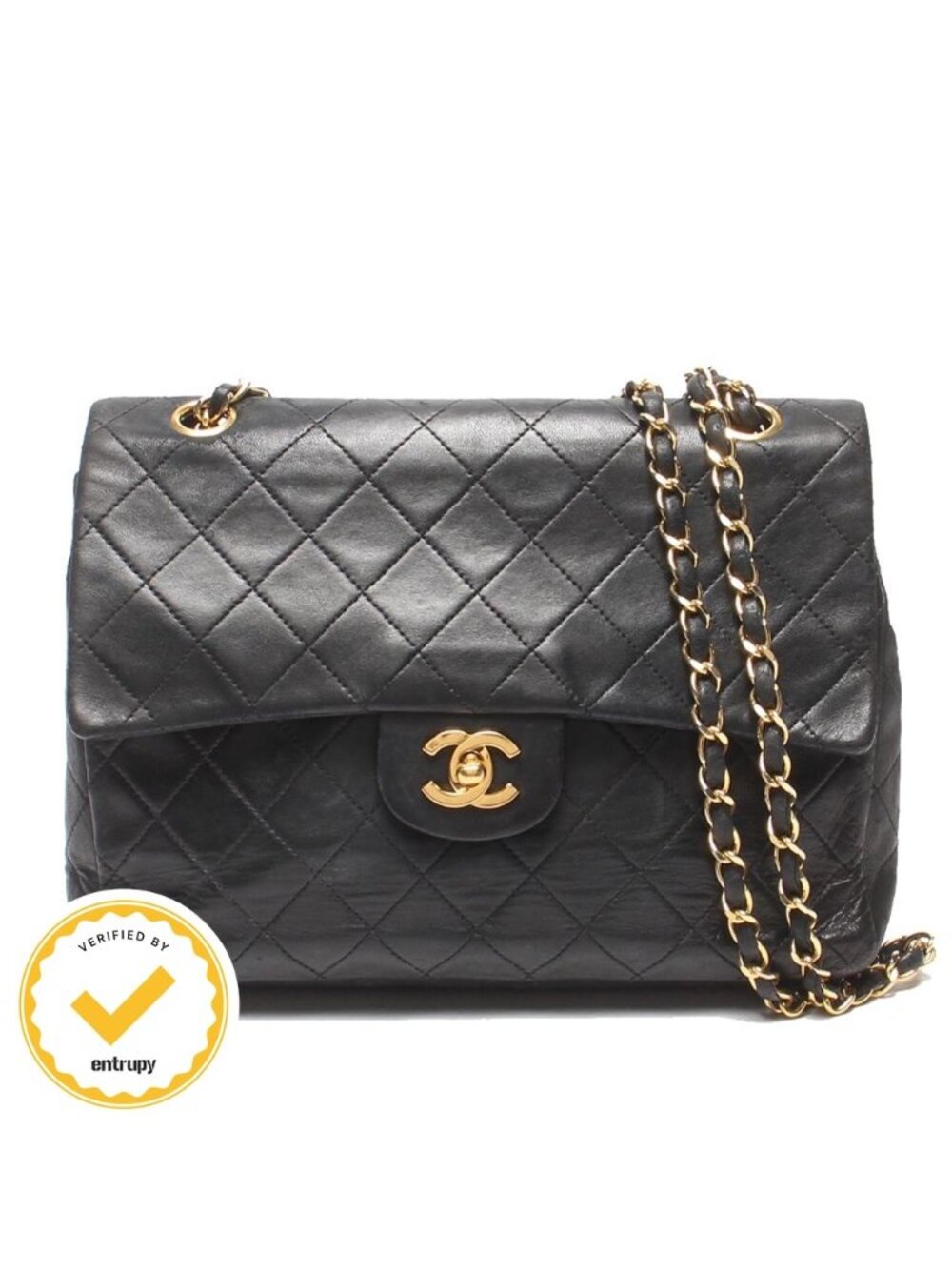 Chanel Chain Shoulder Bag Gold Quilted 25 Lambskin Double Flap